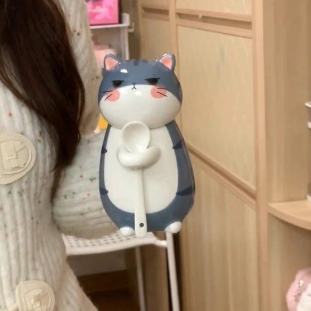 网红带盖ins蛋崽陶瓷杯牛奶咖啡早餐情侣猫咪日式卡通马克杯杯子