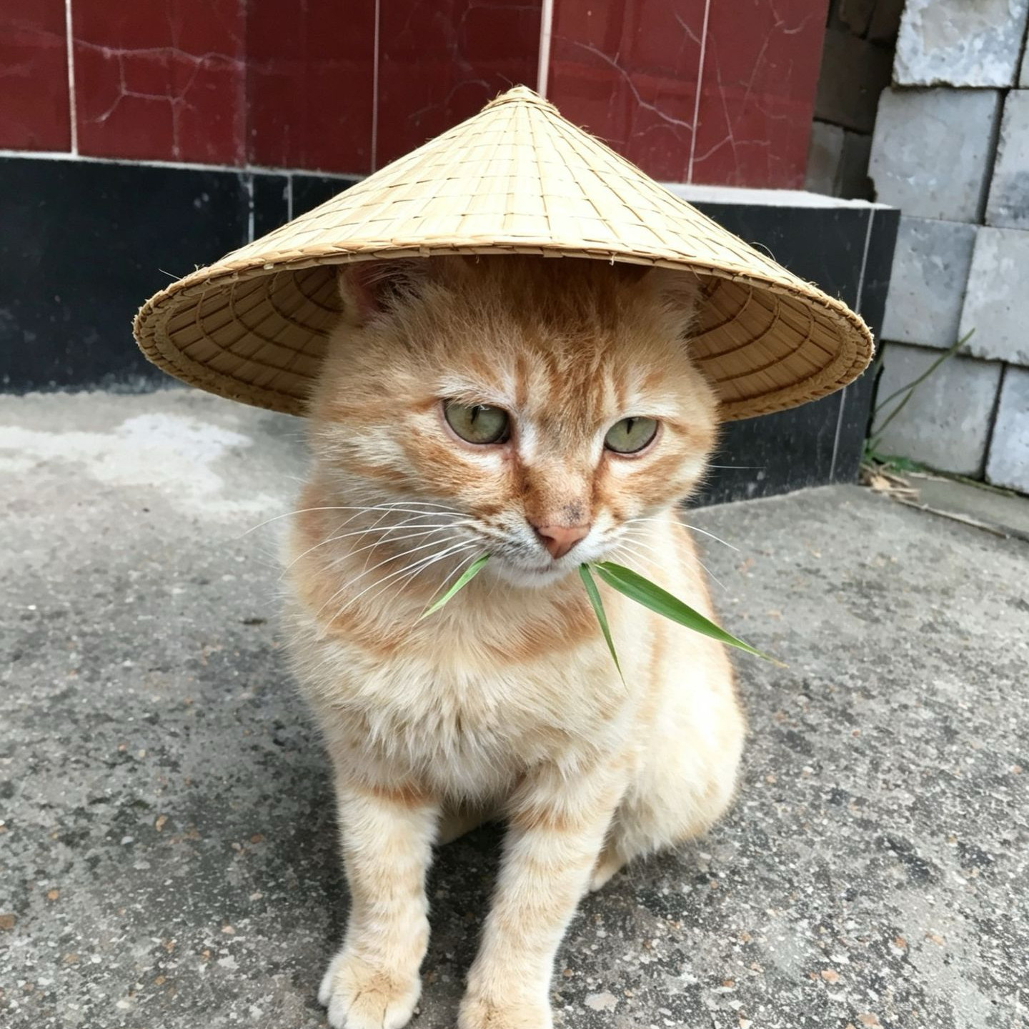 小巧可爱2026帽子创意手工竹笠小摆件迷你竹编斗笠帽猫咪宠物头饰