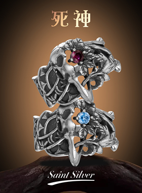 血腥玛丽死神戒指骷髅头自然花卉风暗黑小众潮流男女情侣镶嵌宝石