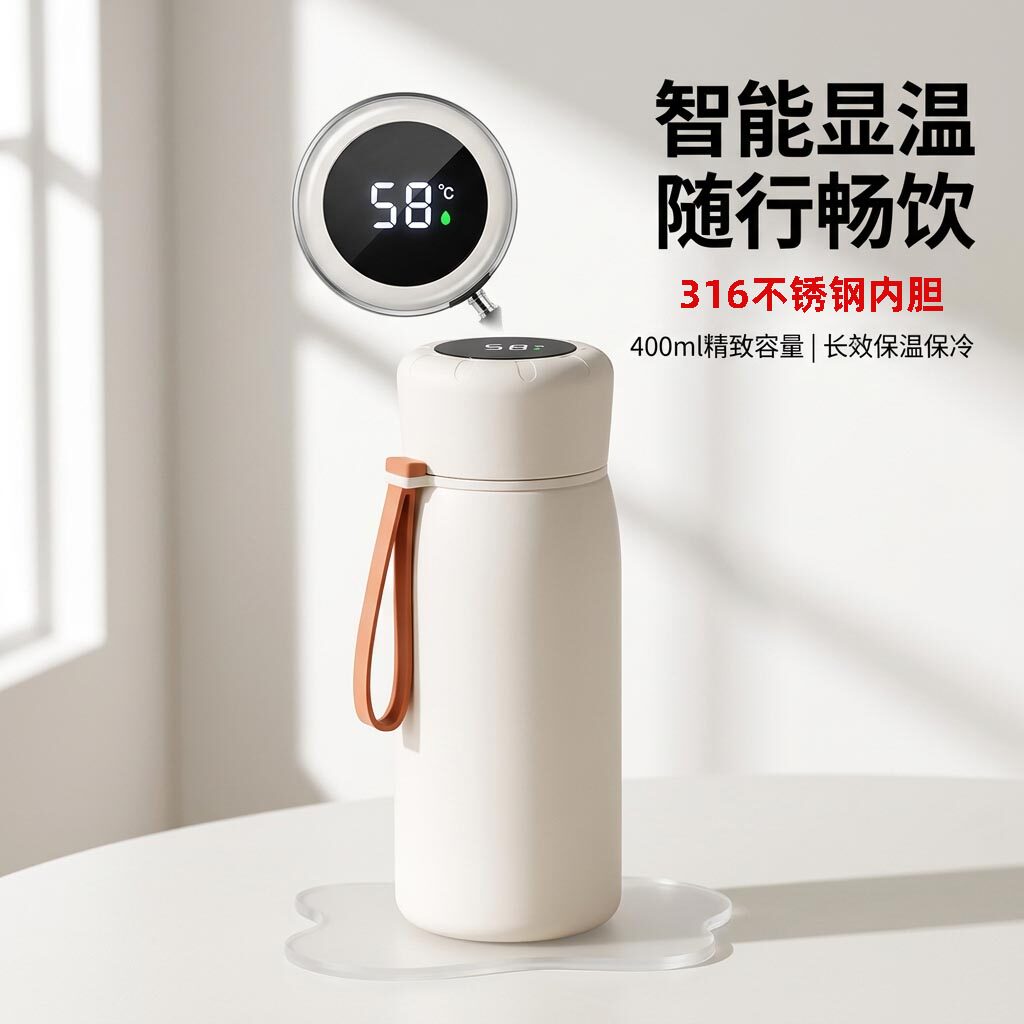 400毫升保温杯316不锈钢便携泡茶水杯学生儿童智能温度显示水杯子