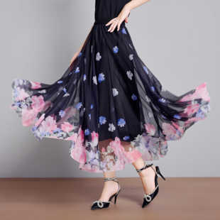 720度裙摆大码 高腰显瘦网纱半身裙舞蹈裙松紧腰 女渐变女神裙长款