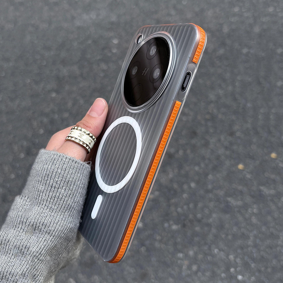 防滑边瓦楞光栅条纹pc磨砂肤感适用OPPO新品Findx8Ultra手机壳X8s+撞色vivoX200s磁吸Reno13一加x200Promini