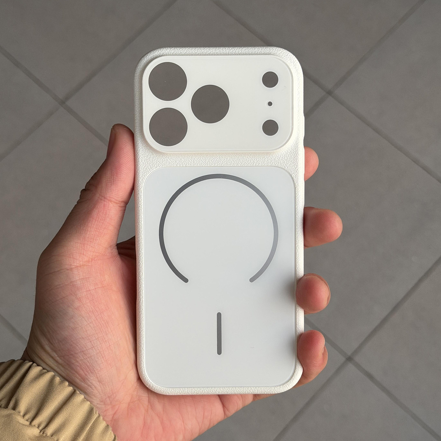 高级感干净白荔枝皮纹康宁玻璃秒变大视窗磁吸适用苹果17promax 手机壳iPhone16/15全包防摔14/13浮雕防滑潮+