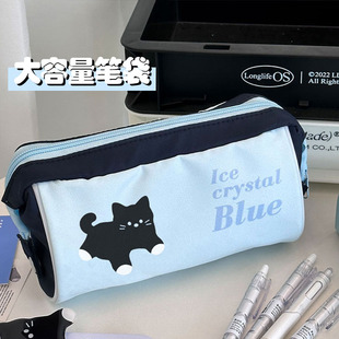 印花大容量翻翻笔袋少女心初高中女学生上学必备可爱小修狗ins文具收纳袋简约手提创意笔盒 小红书高颜值新款