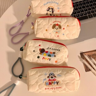 小红书同款卡通可爱小狗手提笔袋高颜值铅笔袋大容量文具盒韩系高级感收纳包初高中生文具袋女生化妆包