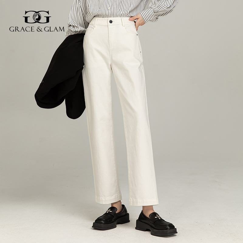 Grace&Glam 经典法棍直筒显瘦牛仔裤 时尚百搭休闲通勤复古减龄