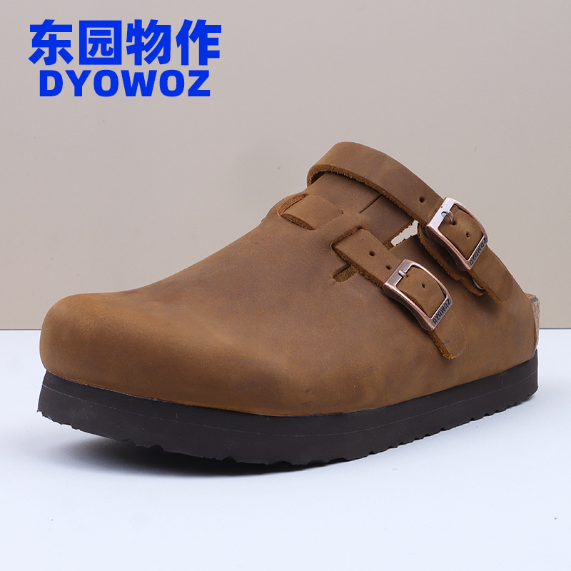 東园物作DYOWOZ头层牛皮软木半包头拖凉鞋两穿日系勃肯厚底增高款,女鞋,包头拖,淘宝优惠券,粉丝福利购,淘宝优惠卷