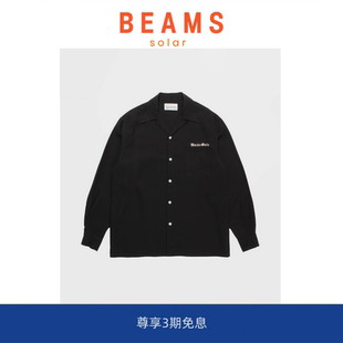 【现货】SOLAR BEAMS 23ss 纯色字母刺绣夏威夷人造丝长袖衬衫男