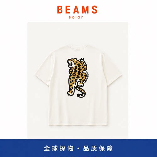 【SOLAR BEAMS】爱心口袋刺绣豹纹老虎短袖T恤宽松竹节棉潮