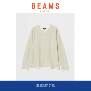 现货 开衩V领华夫格假两件圆领打底长袖 SOLAR HEART T恤 BEAMS