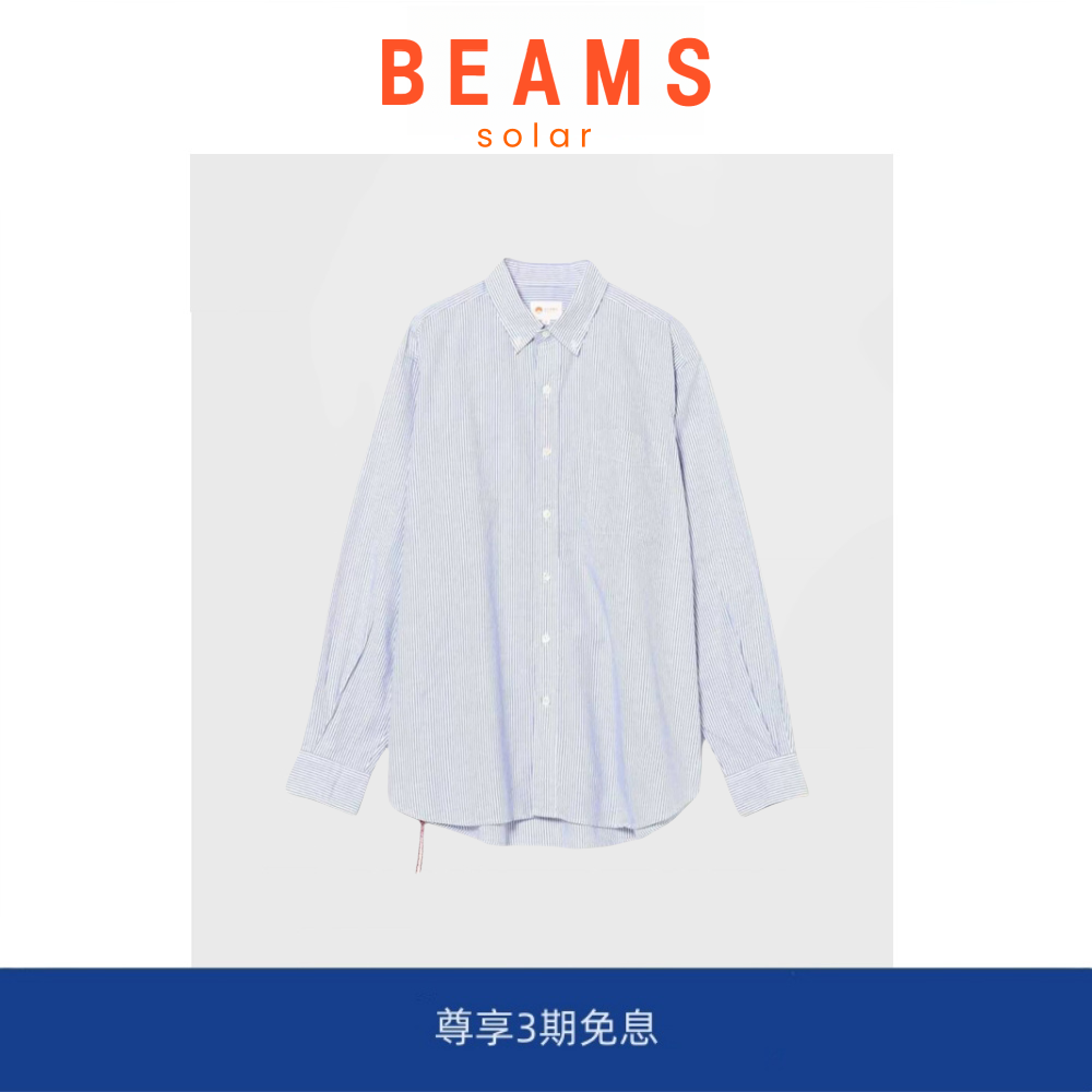 【现货】SOLAR BEAMS休闲宽松百搭红绳牛津纺条纹纽扣长袖衬衫