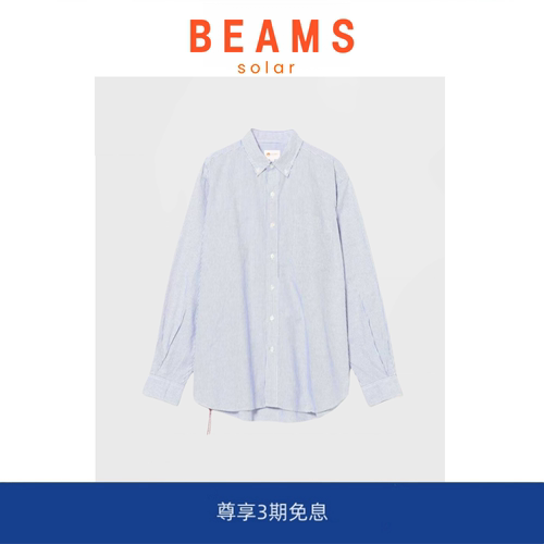 【现货】SOLAR BEAMS休闲宽松百搭红绳牛津纺条纹纽扣长袖衬衫