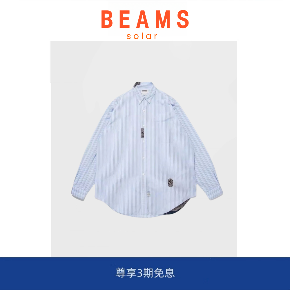 【现货】SOLAR BEAMS腰果花补丁牛津条纹衬衫男女款情侣宽松衬衣