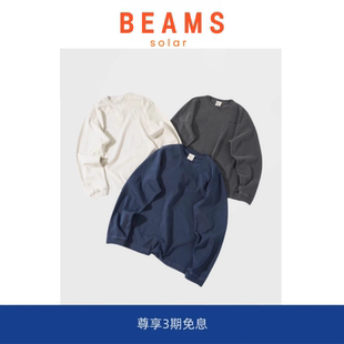 BEAMS重磅水洗做旧雪峰刺绣字母重磅水洗长袖 SOLAR T恤男 现货