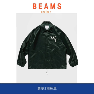 BEAMS缎面 SOLAR 日系刺绣字母翻领棒球教练夹克外套 现货