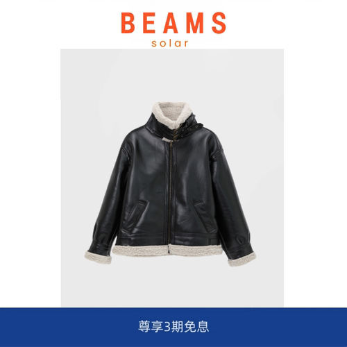 【5折现货】SOLAR BEAMS皮毛一体外套麂鹿皮绒机车加厚羊羔绒夹克