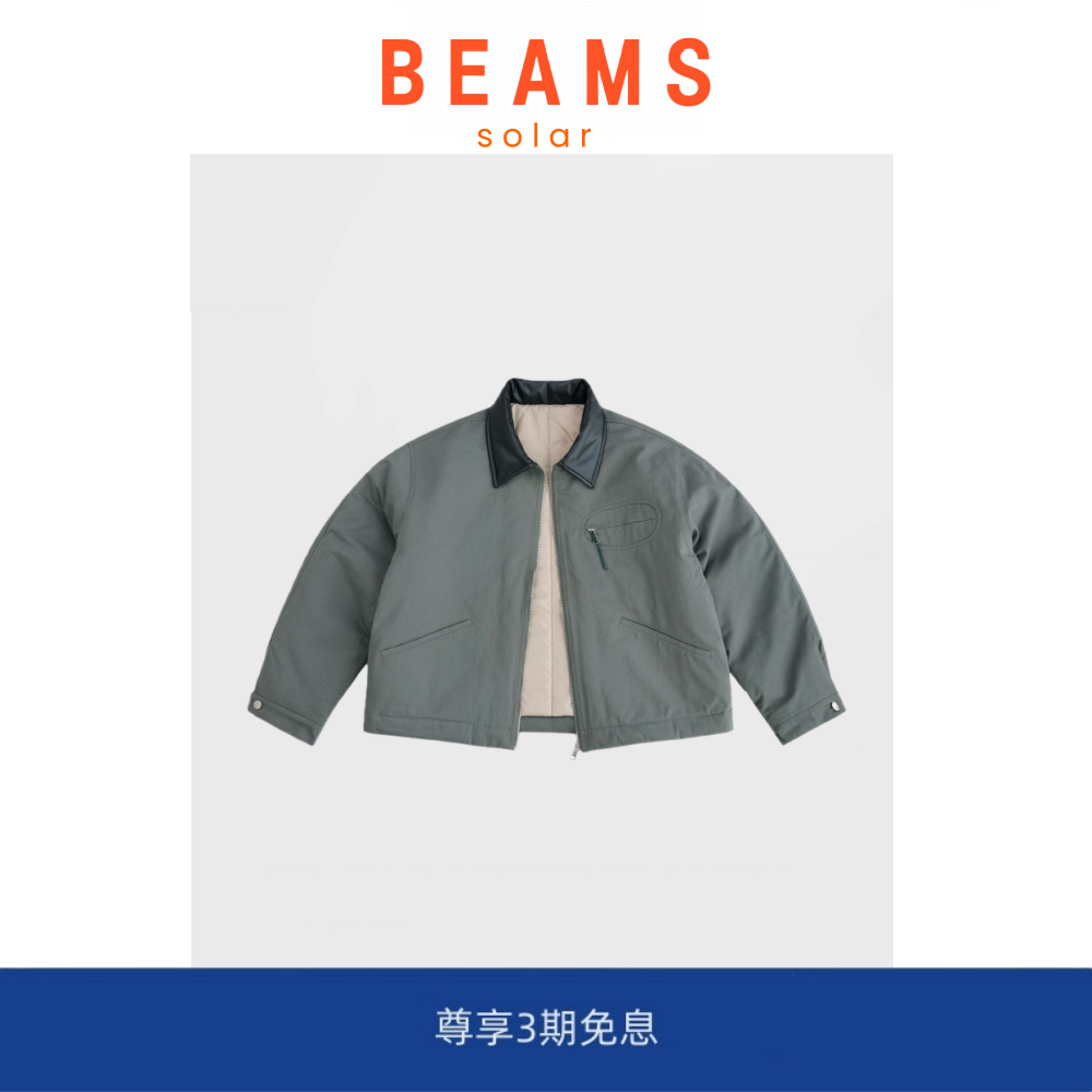 【SOLAR BEAMS】冬季宽松miu系廓形棉衣工装翻领拼接拼皮厚棉服