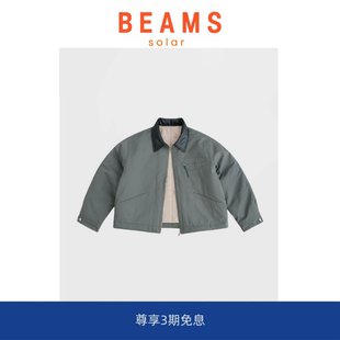 宽松miu系廓形棉衣工装 冬季 BEAMS 翻领拼接拼皮厚棉服 SOLAR