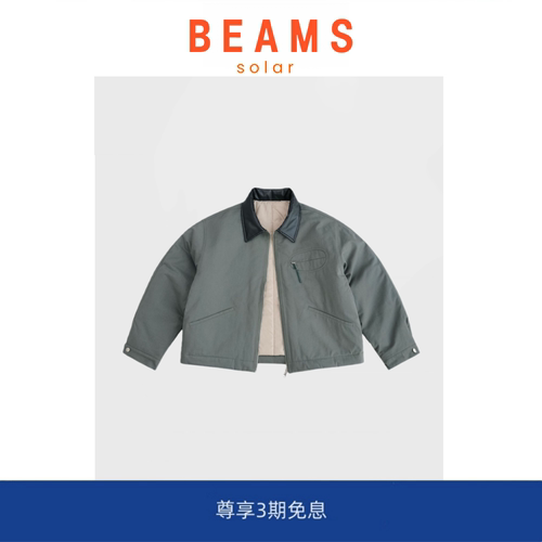 【SOLAR BEAMS】冬季宽松miu系廓形棉衣工装翻领拼接拼皮厚棉服