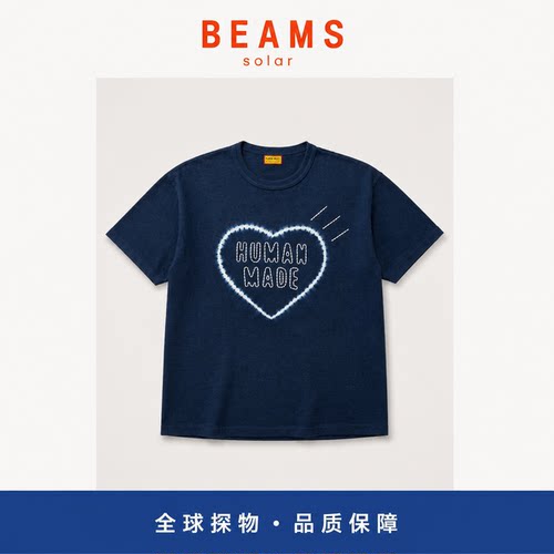 【SOLAR BEAMS】蓝色爱心字母刺绣男女短袖T恤休闲宽松圆领竹节棉