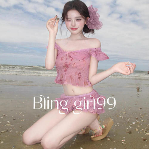 【花漾甜心】法式复古碎花比基尼显瘦性感女夏甜美风度假温泉泳衣