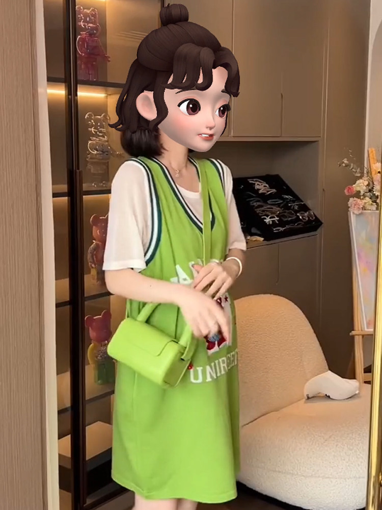 孕妇夏装连衣裙套装宽松冰丝两件套清凉夏天薄款小个子网红透气裙