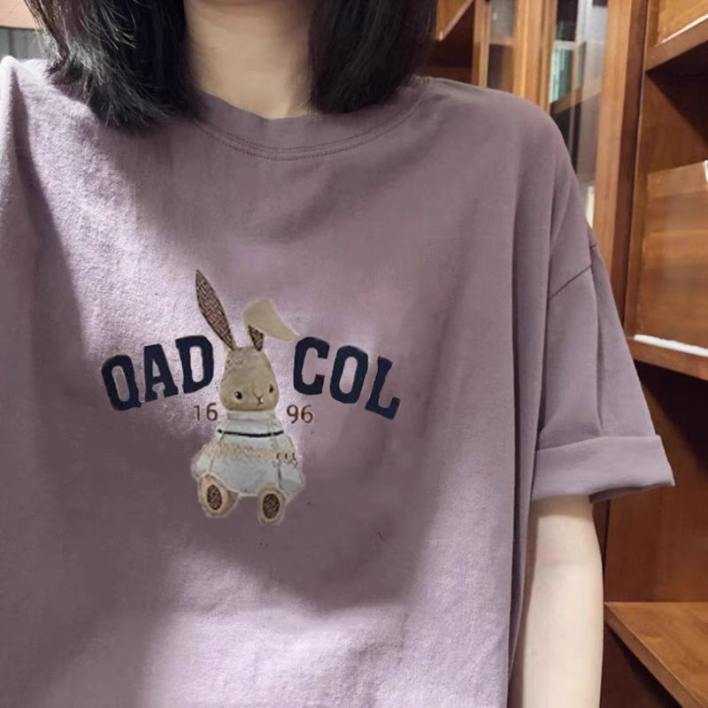 海外订单外贸撤回尾货~韩版潮流时尚兔子印花纯棉男女短袖T恤上衣