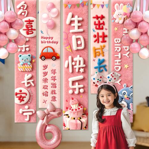 儿童生日场景布置装饰男孩女孩生日派对氛围装饰条幅背景海报挂布