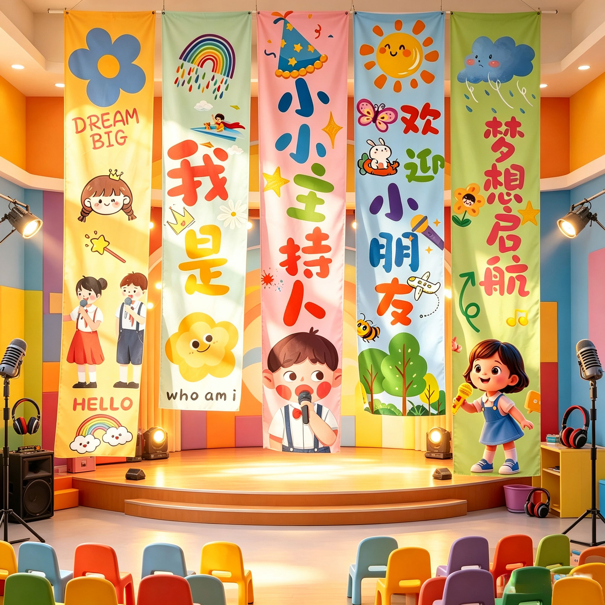 小主持人口才培训班机构条幅布置装饰英语托管班招生开学氛围挂布