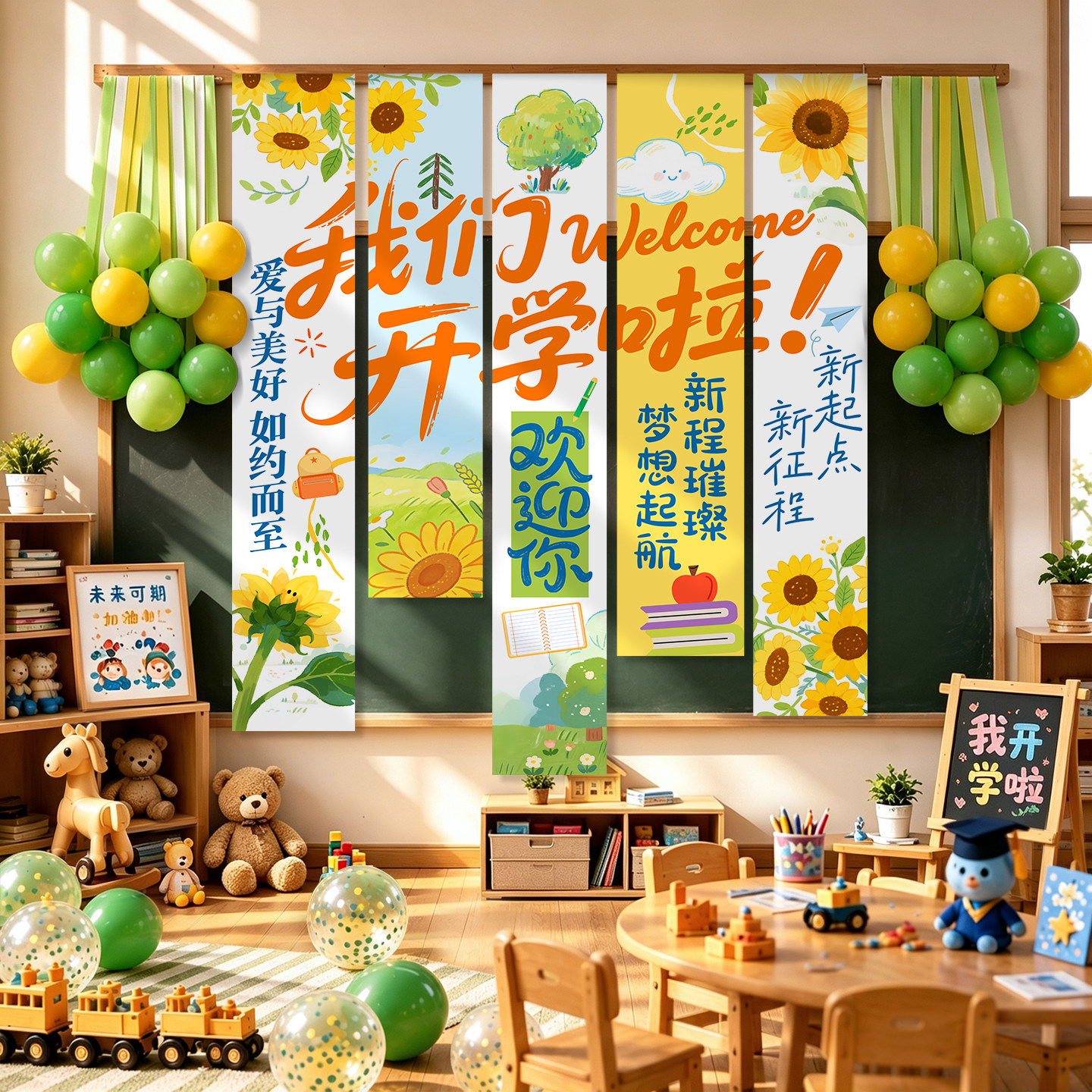 幼儿园开学场景布置典礼仪式感教室班级氛围装饰打卡背景挂布条幅