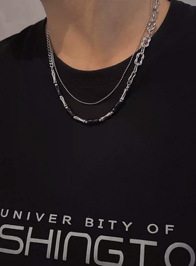 钛钢竹节男、女黑白拼接毛衣链