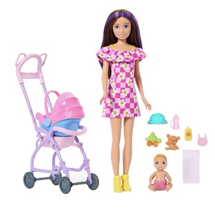 美国正版Barbie芭比娃娃可拆卸婴儿车床Stroller过家家金发娃娃