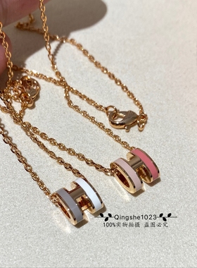 2025新款拼色珐琅旦形迷你mini Pop H项链女士锁骨925银颈链高版