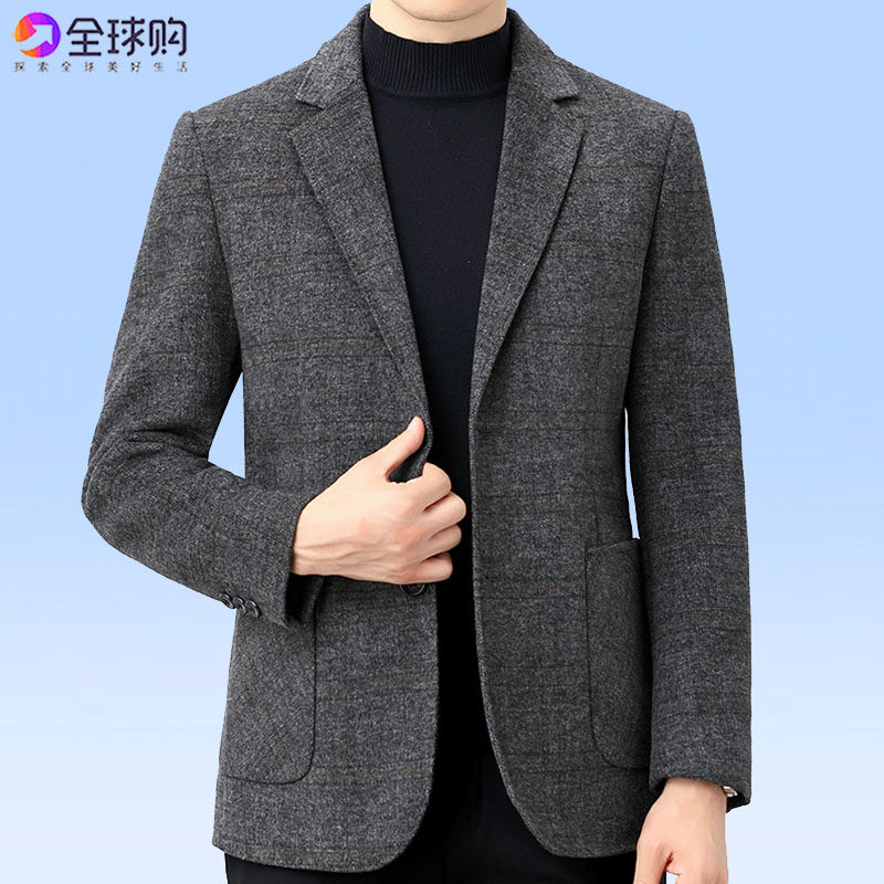秋冬季恒源祥男士双面呢羊绒单西服高端休闲短款毛呢羊毛小西装潮