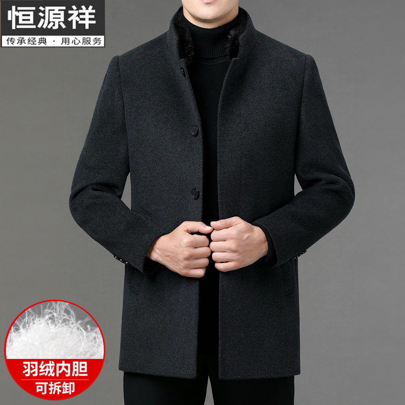 恒源祥高端双面大衣男2025新款立领水貂毛领加厚中年羊毛外套