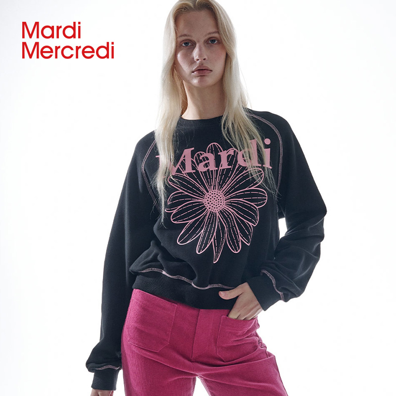 MardiMercredi小雏菊插肩薄卫衣明线短款休闲纯棉上衣女运动新款