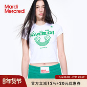 短款 MardiMercredi彩虹字母辣妹短袖 t恤女显瘦修身 露脐童趣上衣