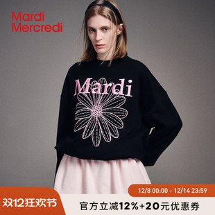 MardiMercredi小雏菊黑粉刺绣圆领卫衣宽松上衣女韩系新款 可露丽