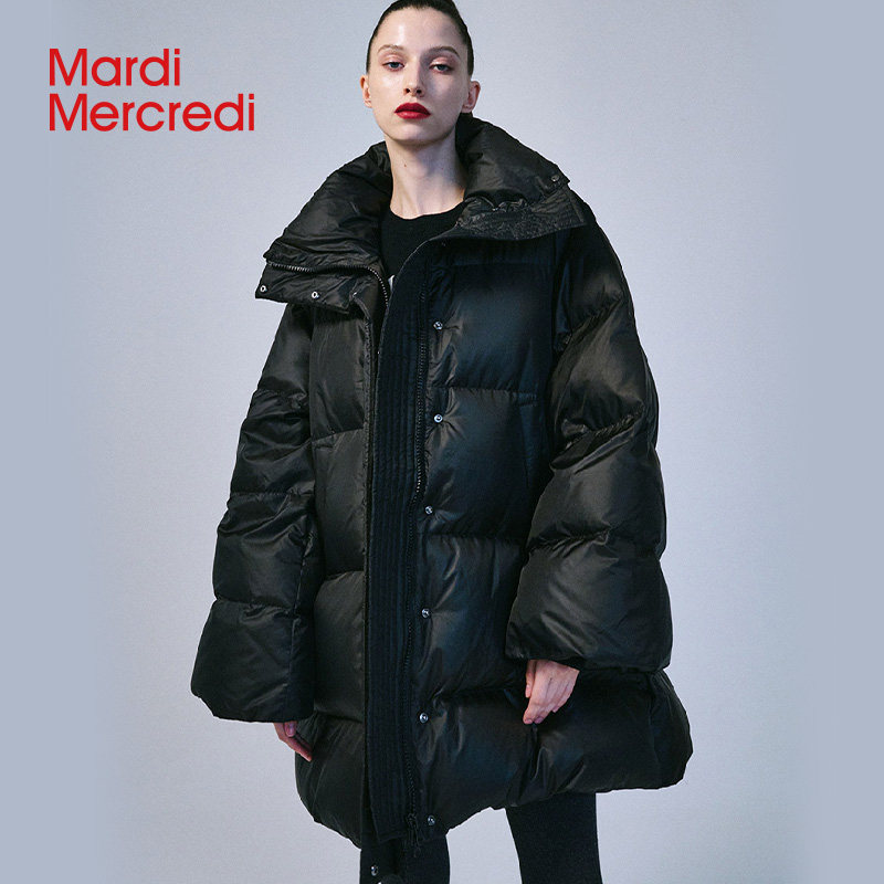 MardiMercredi中长款鸭绒羽绒服立领韩版保暖宽松外套面包服女士