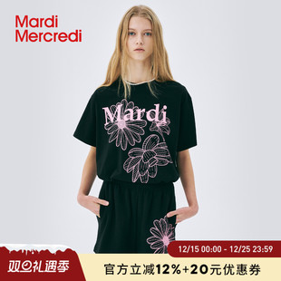 多巴胺 新款 MardiMercredi小雏菊百合三花短袖 t恤宽松上衣女夏季