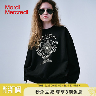 MardiMercredi圆领套头连帽卫衣小雏菊多花徽章刺绣上衣男女同款
