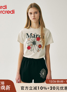 MardiMercredi多花小雏菊修身短袖t恤上衣女半袖正肩小个子韩系