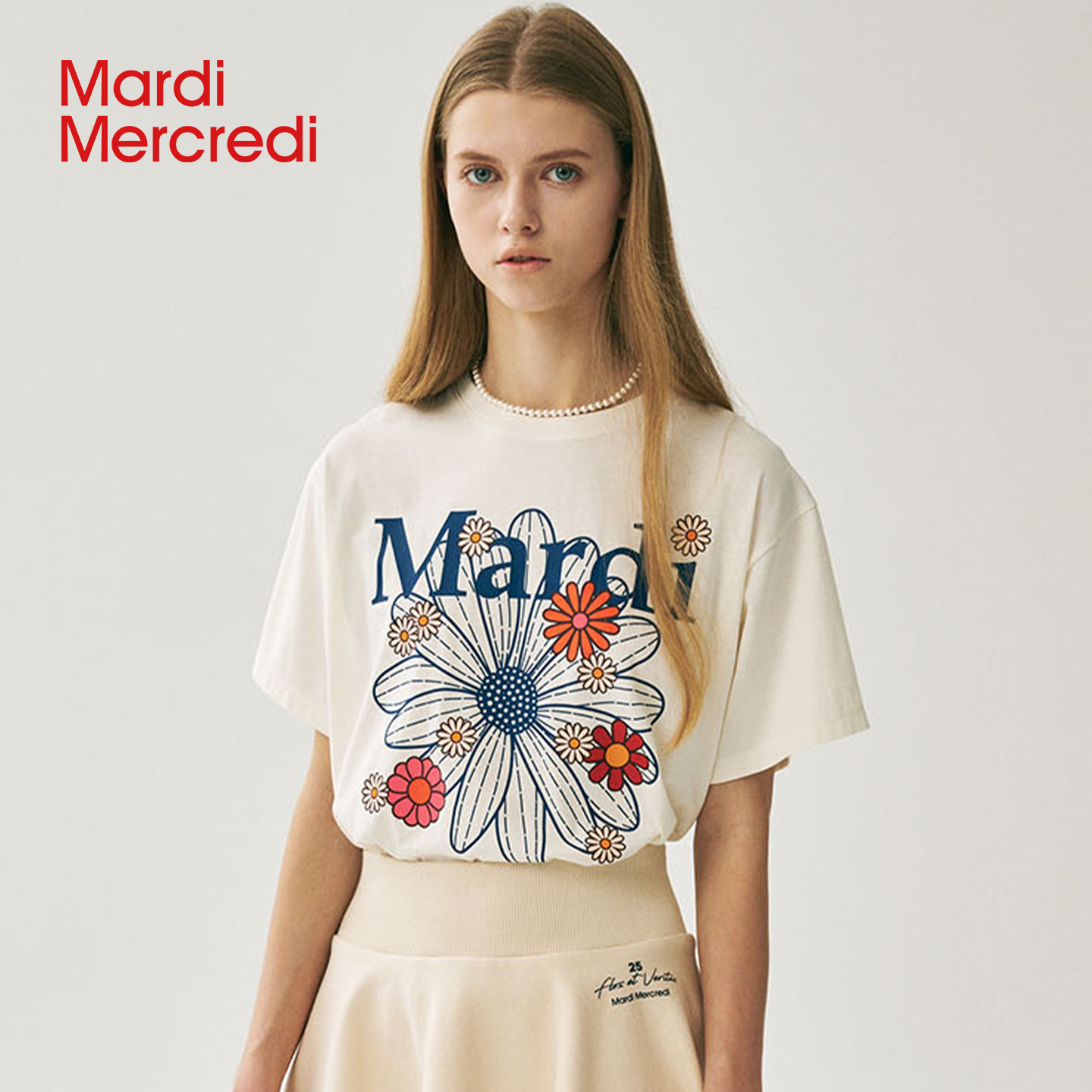 MardiMercredi小雏菊多花字母短袖t恤宽松韩系半袖上衣女夏季新款
