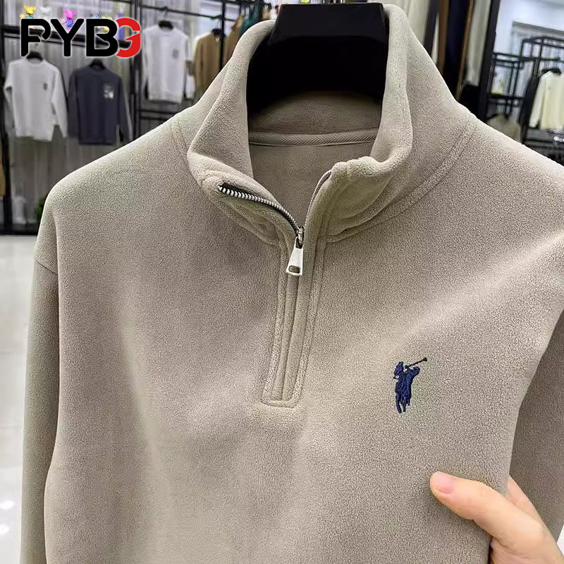 半高拉链保罗抓绒卫衣男士秋冬季2025新款摇粒绒加绒长袖T恤男款
