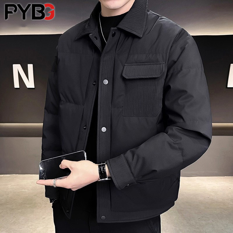 高级感衬衫羽绒服男士2025新款冬季轻薄短款保暖外套男款爆款冬装