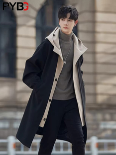 高端连帽假两件风衣外套男士2025春秋季新款中长款英伦大衣男款潮