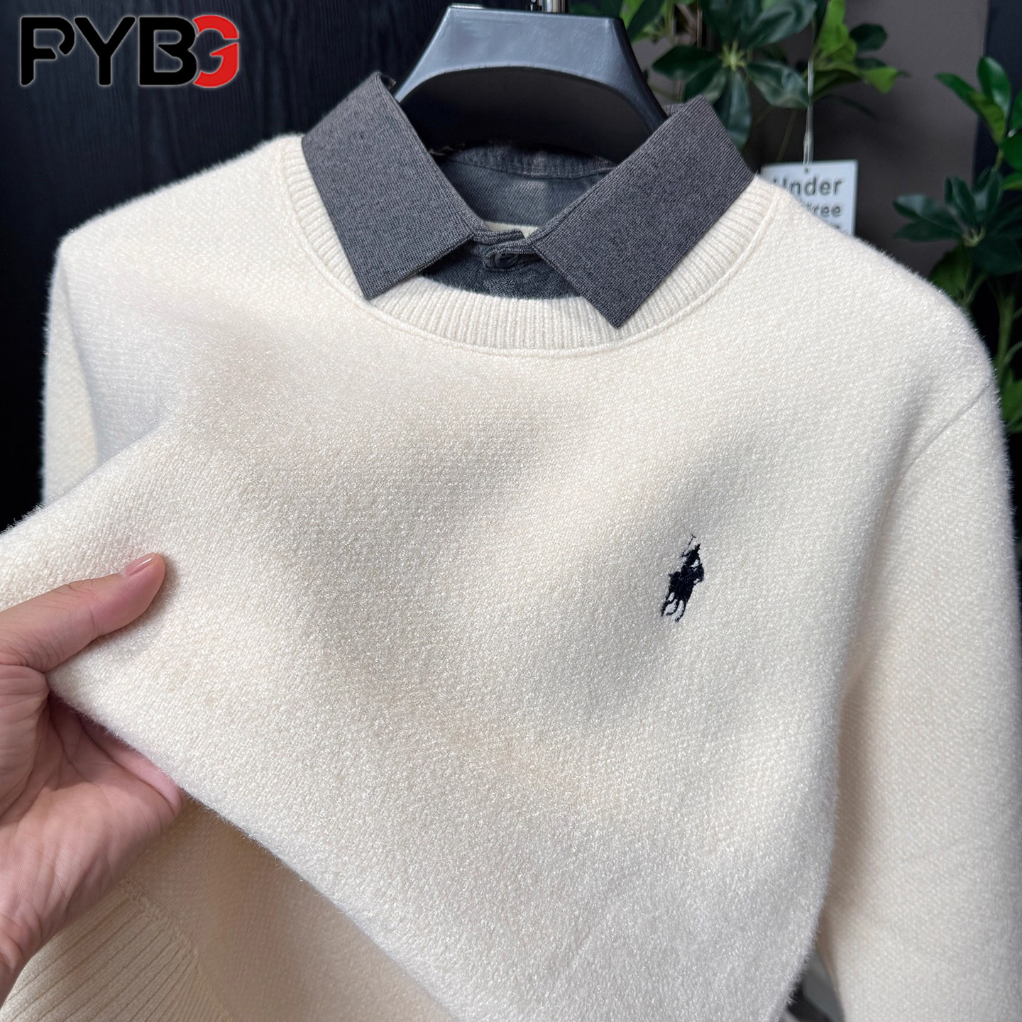 高端保罗假两件男士毛衣2025新款秋冬季加厚保暖一体绒针织衫男款