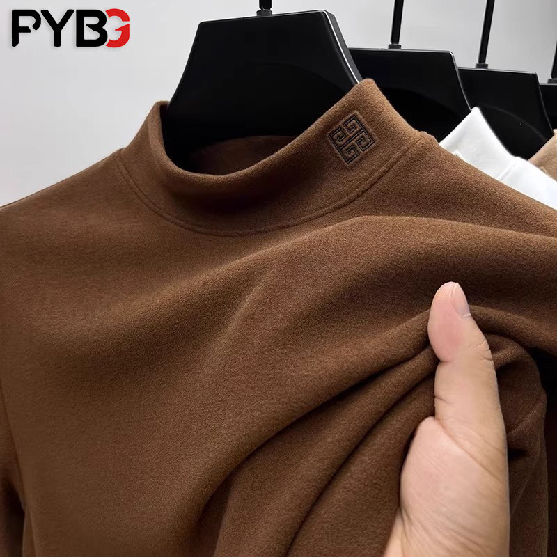 高端半高领双面德绒打底衫男士2025秋冬新款保暖针织长袖t恤男款