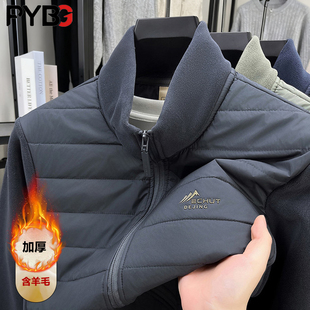 高端摇粒绒拼接外套男士秋冬季2025新款轻薄休闲羊毛夹克男款棉服