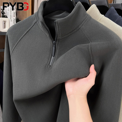 羊毛半高领拉链卫衣男款加绒加厚卫衣男士2025新款秋冬保暖男卫衣